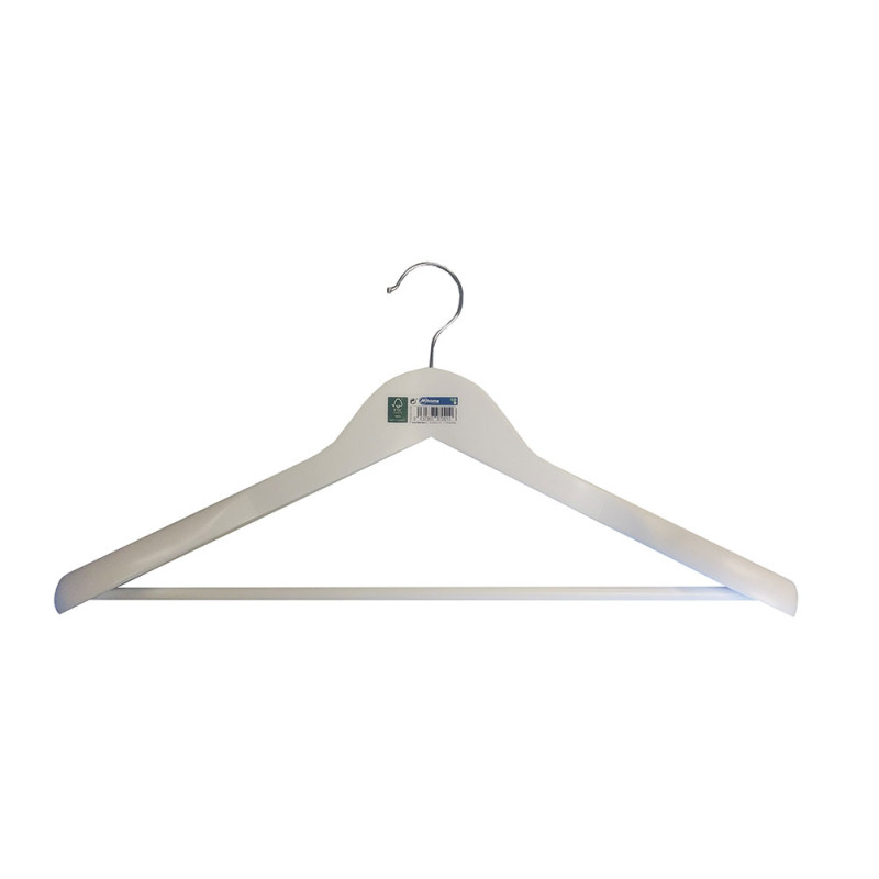 Percha contorneada con hombreras madera blanca ecológica fsc 45x23cm-55mm Percha contorneada con hombreras madera blanca ecológica fsc 45x23cm-55mm