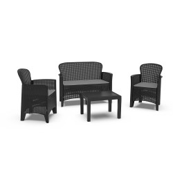 Conjunto jardin jungle 4 piezas antracita + cojines