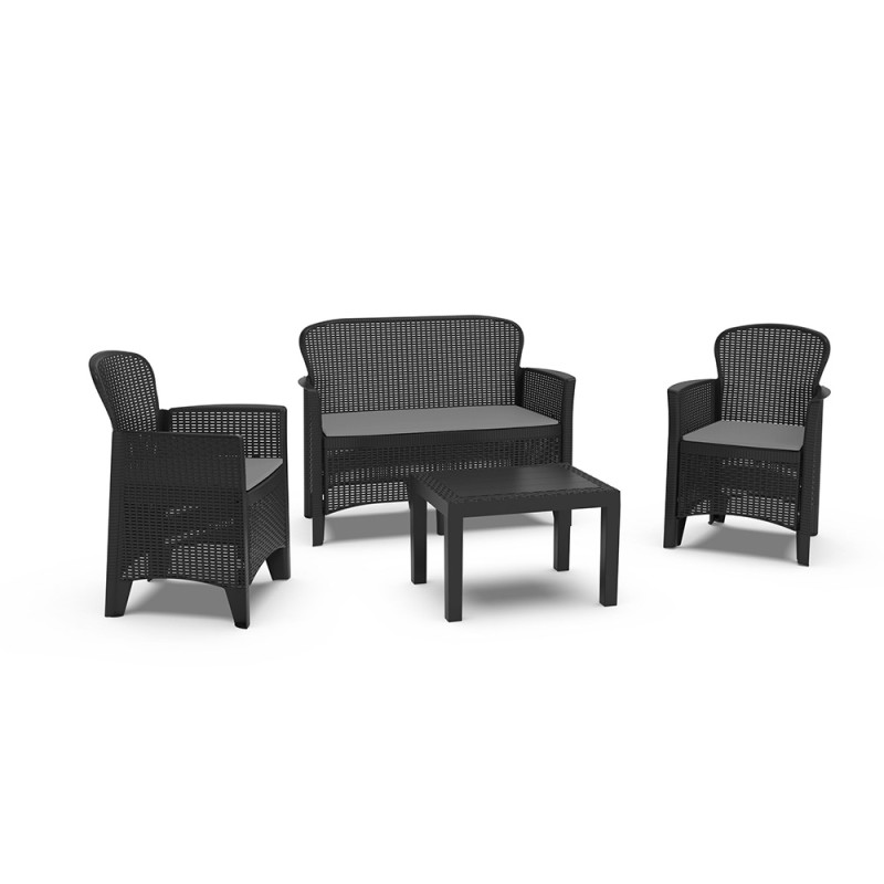 Conjunto jardin jungle 4 piezas antracita + cojines Conjunto jardin jungle 4 piezas antracita + cojines