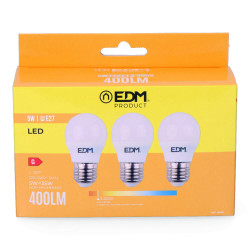 Kit 3 bombillas esfericas led e27 5 w 400 lm 3200 k luz calida ø4,5 x 8 cm