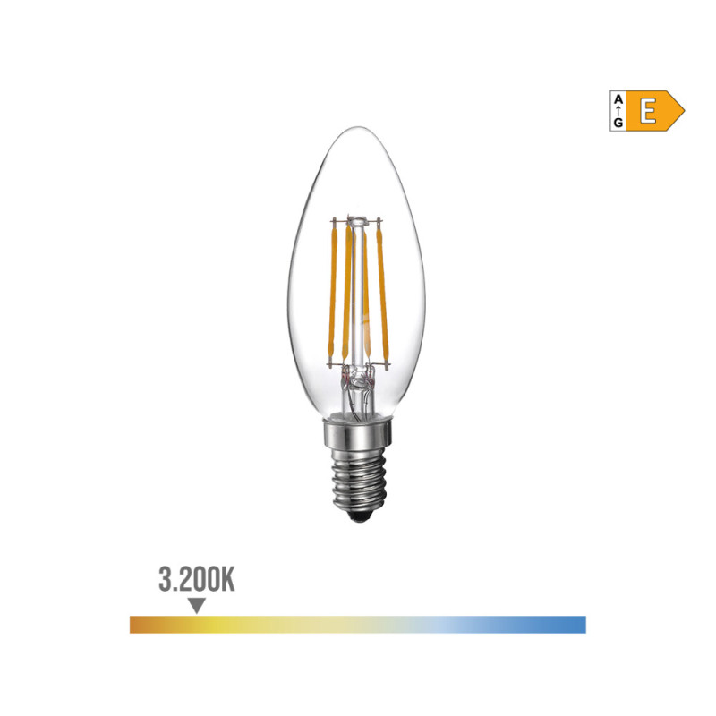 Bombilla de vela con filamento de led e14 4 w 500 lm 3200 k luz calida ø3,5 x 9,8 cm Bombilla de vela con filamento de led e14 4 w 500 lm 3200 k luz calida ø3,5 x 9,8 cm