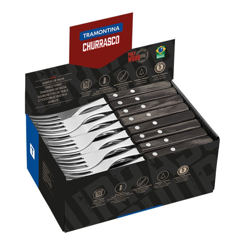 Caja expositora 60 tenedores de mesa polywood castaño tramontina Caja expositora 60 tenedores de mesa polywood castaño tramontina
