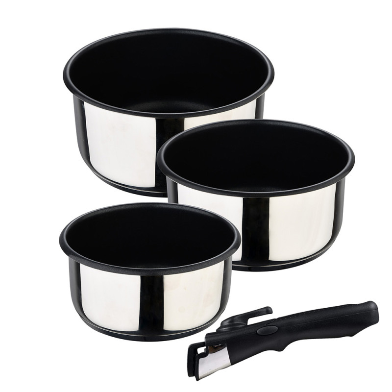 Set 3 cazos (ø16x8cm/ø18x9cm/ø20x10cm) acero inoxidable click & cook bergner Set 3 cazos (ø16x8cm/ø18x9cm/ø20x10cm) acero inoxidable click & cook bergner
