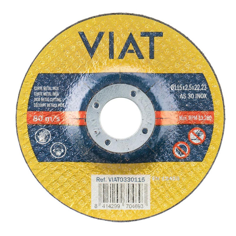 Disco corte 2,5mm inox-metal ø115x2,5x22,23mm viat0330115 viat Disco corte 2,5mm inox-metal ø115x2,5x22,23mm viat0330115 viat