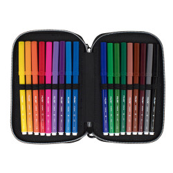 Plumier de 2 pisos con contenido sunset, negro y verde milan