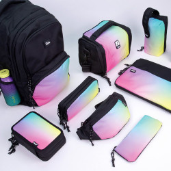 Plumier de 2 pisos con contenido sunset, negro y verde milan