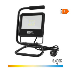 Foco proyector led con pie black series 50 w 4000 lm 6400 k luz fria 24 x 21 x 34 cm