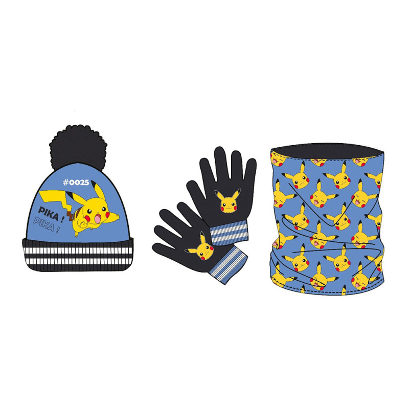 Set gorro pompon-guantes-braga pokemon Set gorro pompon-guantes-braga pokemon