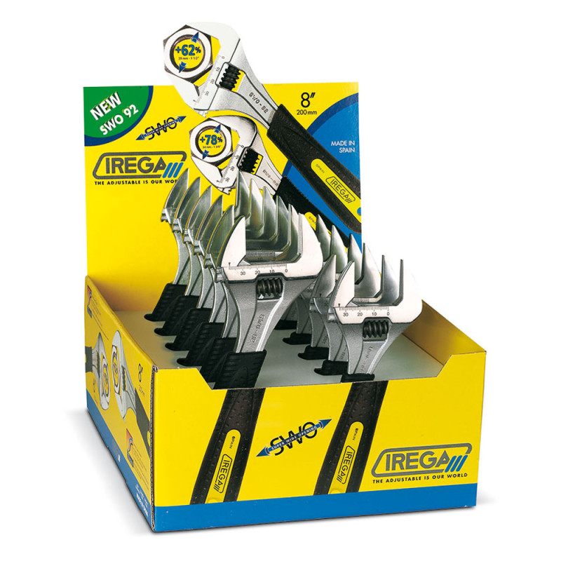 Llave ajustable de gran apertura de 6" y 8" irega. expositor de 12 unidades Llave ajustable de gran apertura de 6" y 8" irega. expositor de 12 unidades