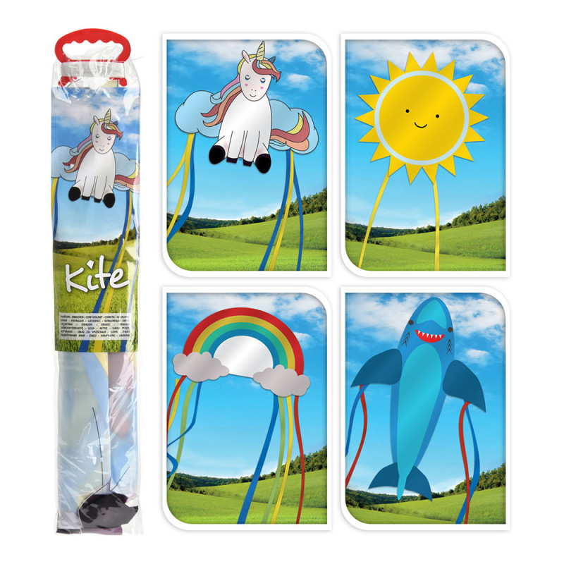 Cometa para niños con 4 diseños surtidos 83x52cm, Cometa para niños con 4 diseños surtidos 83x52cm,