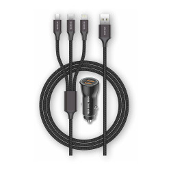 Cargador mechero negro 2xusb + cable triple nylon tech one tech
