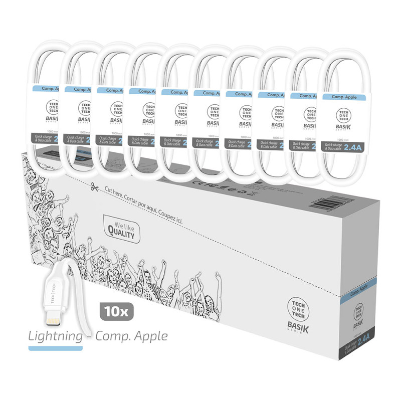 Pack ahorro 10 cables basik lightning/apple 2,4a tech one tech Pack ahorro 10 cables basik lightning/apple 2,4a tech one tech