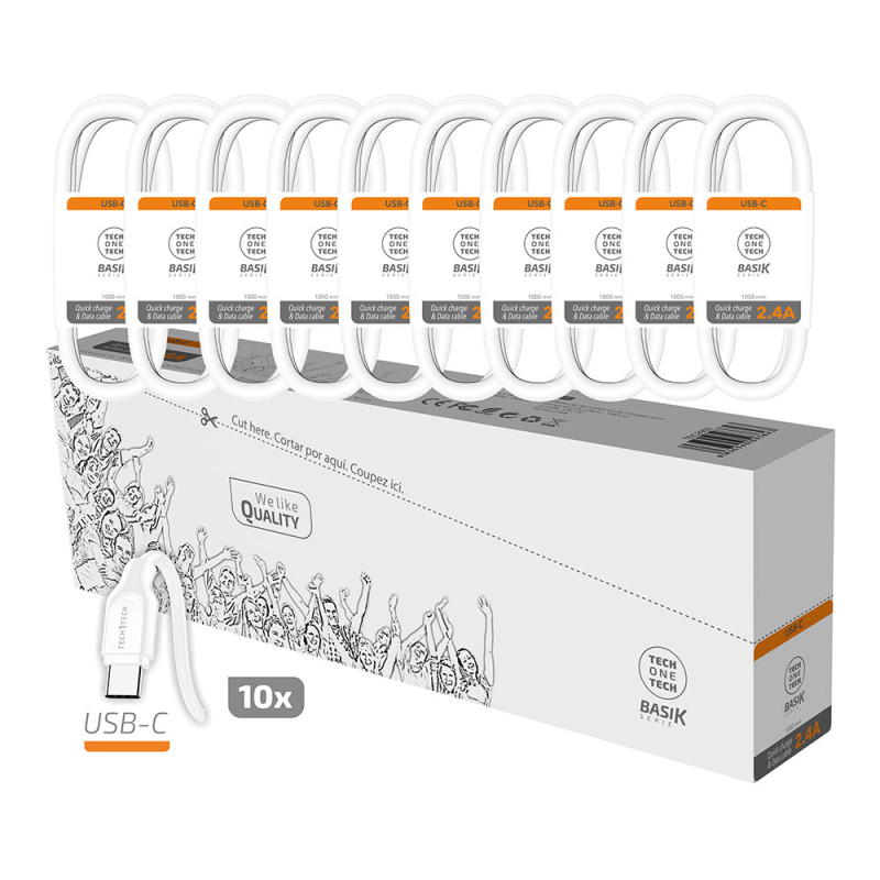 Pack ahorro 10 cables basik usb-c 2,4a blanco tech one tech Pack ahorro 10 cables basik usb-c 2,4a blanco tech one tech