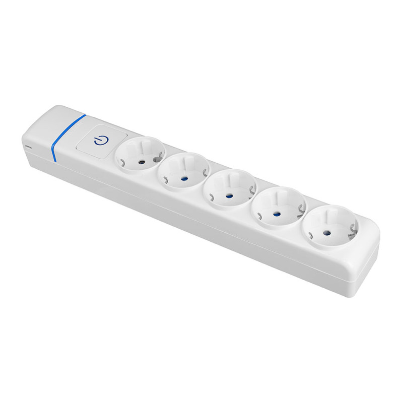 Base múltiple de 5 tomas 2p+t, 16 a 250 v con interruptor luminoso Base múltiple de 5 tomas 2p+t, 16 a 250 v con interruptor luminoso