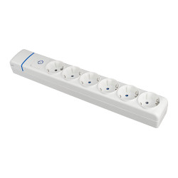 Base múltiple de 6 tomas 2p+t, 16 a 250 v con interruptor luminoso