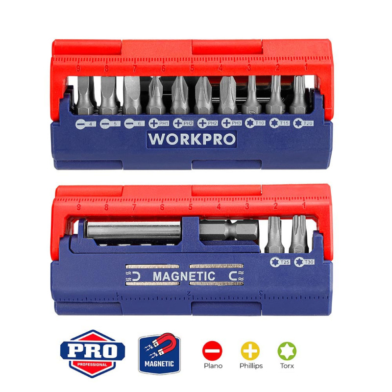 Puntas destornillador, juego 13 piezas (métrico). workpro Puntas destornillador, juego 13 piezas (métrico). workpro