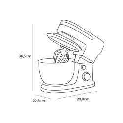 Batidora amasadora 1000w con bol de acero inoxidable 4 l, 32 x 14 x 29 cm