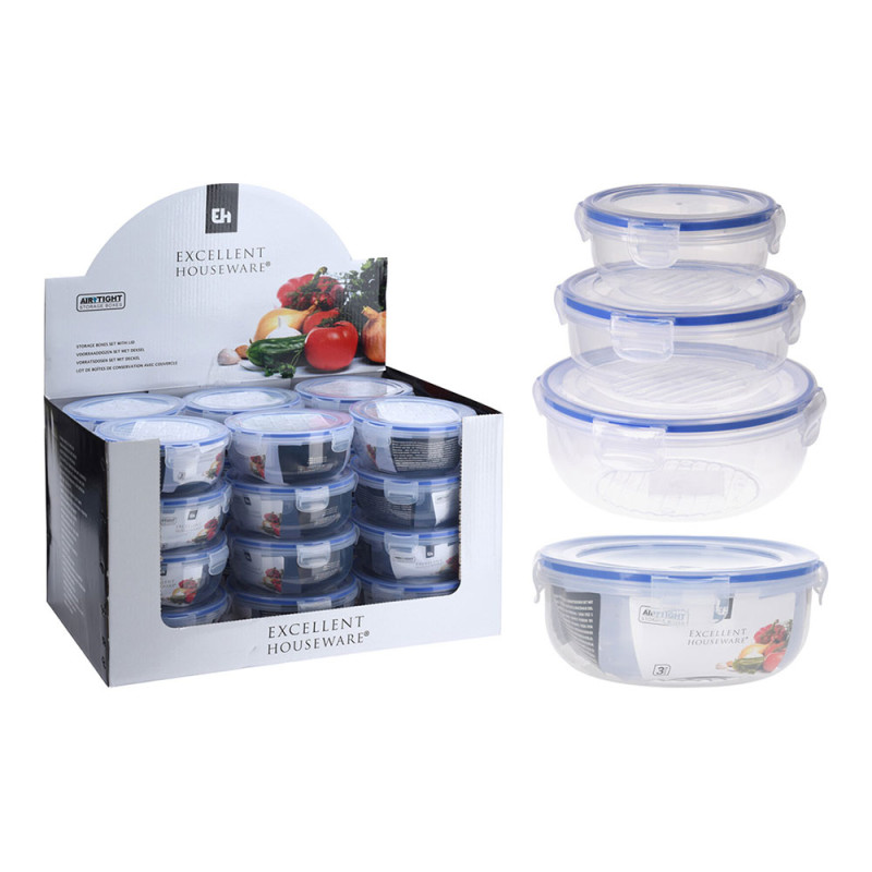Set 3 fiambreras plástico hermetica 1400 ml, 800 ml, 400 ml Set 3 fiambreras plástico hermetica 1400 ml, 800 ml, 400 ml