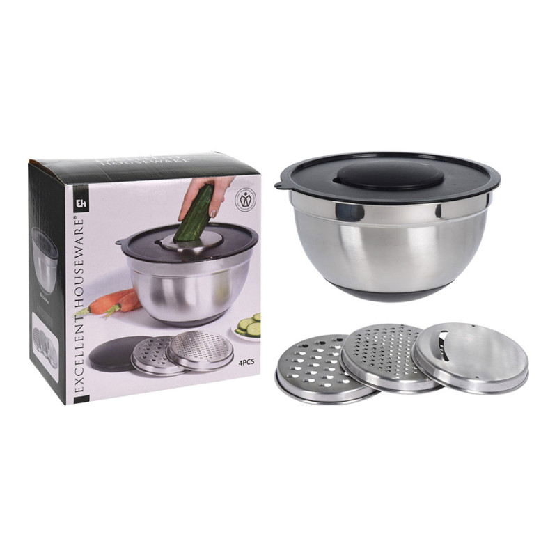 Ensaladera + 3 rallador, 25x25x14cm, a12405340. excellent houseware Ensaladera + 3 rallador, 25x25x14cm, a12405340. excellent houseware