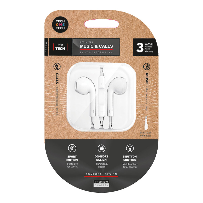 Auriculares eartech blancos, conector mini-jack. tech one tech Auriculares eartech blancos, conector mini-jack. tech one tech