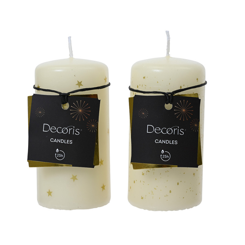 Vela de cera blanca, 2 modelos, ø5x10cm. Vela de cera blanca, 2 modelos, ø5x10cm.