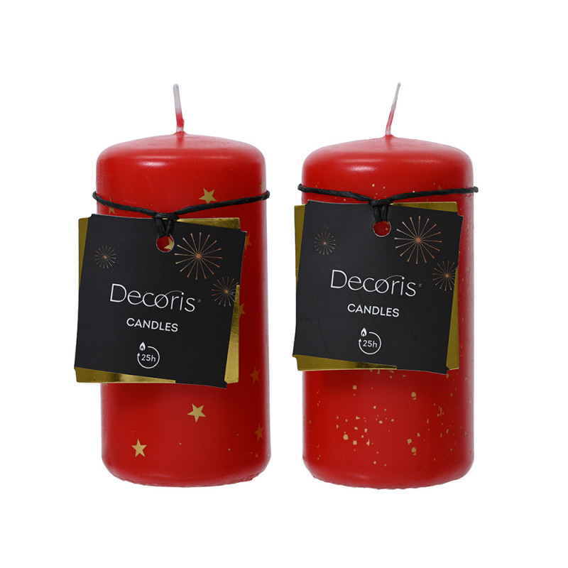Vela de cera roja, 2 modelos, ø5x10cm. Vela de cera roja, 2 modelos, ø5x10cm.