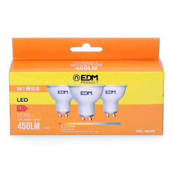 Kit 3 bombillas dicroicas led gu10 5 w 450 lm 3200 k luz calida ø5 x 5,5 cm