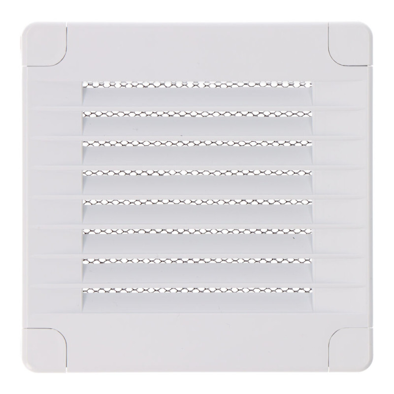 Rejilla ventilación cuadrada con tapones y mosquitera 100x100x7mm abs blanca Rejilla ventilación cuadrada con tapones y mosquitera 100x100x7mm abs blanca