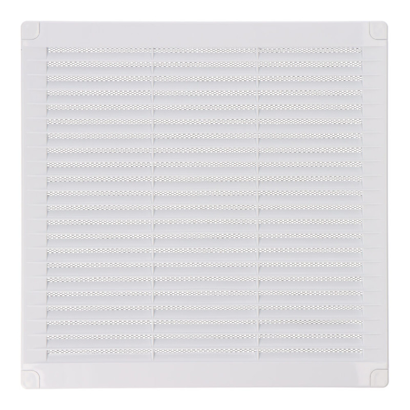 Rejilla ventilación cuadrada con tapones y mosquitera 250x250x7mm abs blanca Rejilla ventilación cuadrada con tapones y mosquitera 250x250x7mm abs blanca