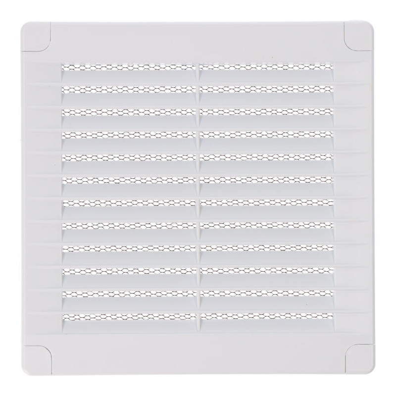 Rejilla ventilación cuadrada con tapones y mosquitera 150x150x7mm abs blanca Rejilla ventilación cuadrada con tapones y mosquitera 150x150x7mm abs blanca