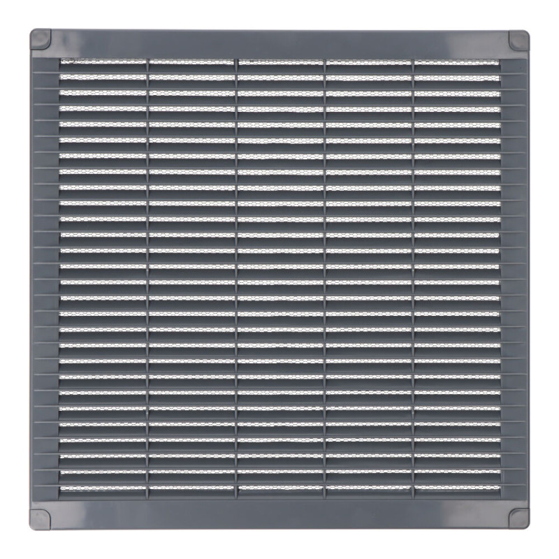 Rejilla ventilación cuadrada con tapones y mosquitera 300x300x7mm abs gris Rejilla ventilación cuadrada con tapones y mosquitera 300x300x7mm abs gris