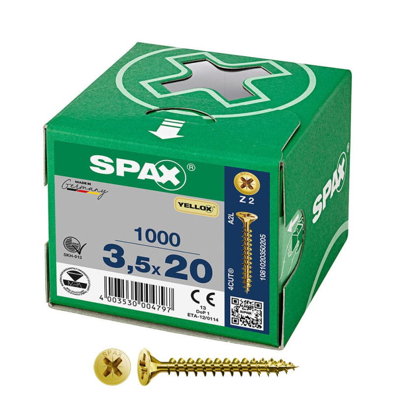 Caja 1000 unid. tornillo universal cabeza plana yellox 3,5x20mm z2 Caja 1000 unid. tornillo universal cabeza plana yellox 3,5x20mm z2