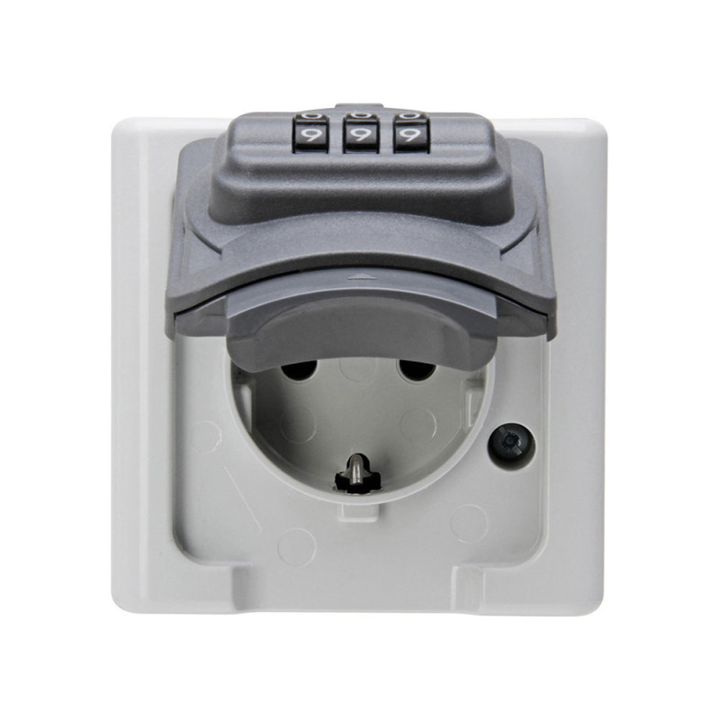 Base fija 2p+t tipo f superficie gris 16a 250v~ con cerradura de combinación Base fija 2p+t tipo f superficie gris 16a 250v~ con cerradura de combinación