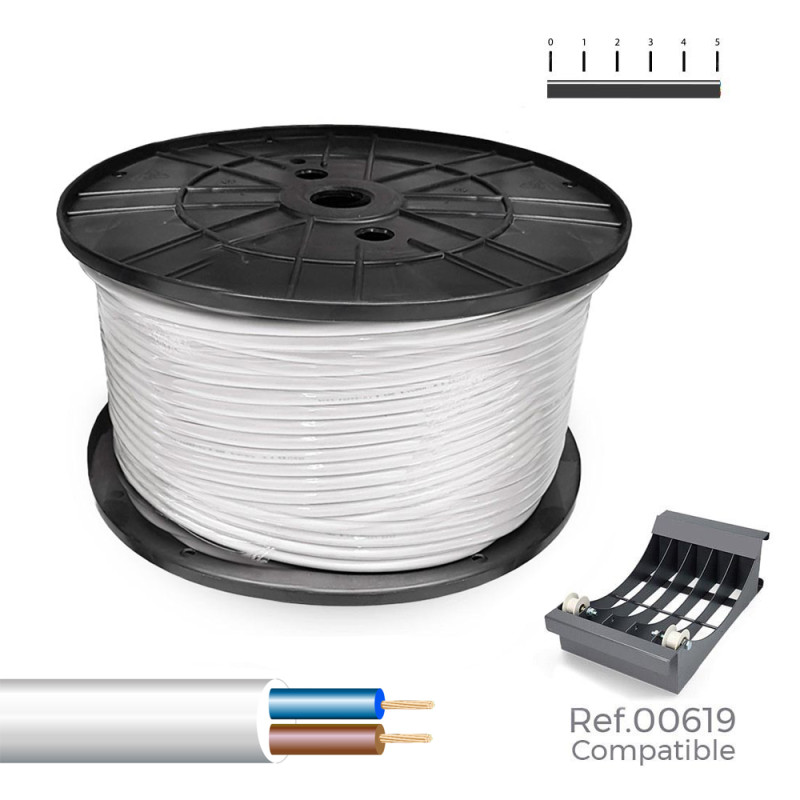 Manguera tubular h05vv-f 2 x 1,50 mm² blanca 200 m. ( bobina grande ) Manguera tubular h05vv-f 2 x 1,50 mm² blanca 200 m. ( bobina grande )