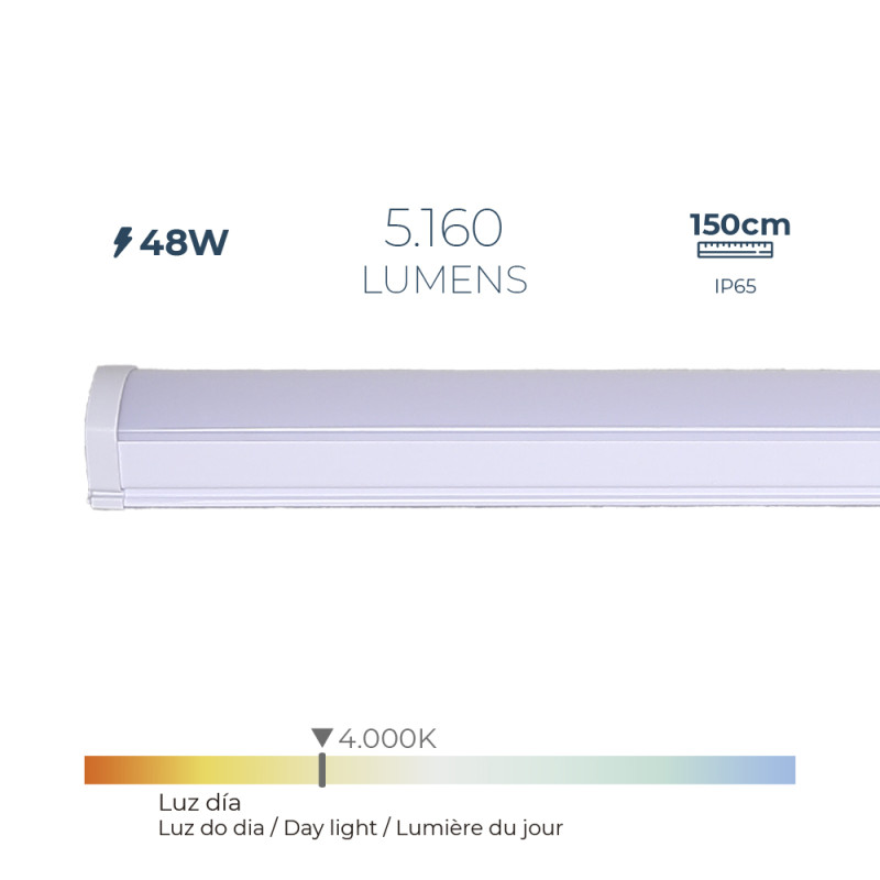 Regleta led 48 w 4.000 k luz día 5.160 lm 150 x 4,6 x 5,1cm Regleta led 48 w 4.000 k luz día 5.160 lm 150 x 4,6 x 5,1cm