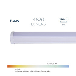 Regleta led 36 w 6.400 k luz fria 3.820 lm 120 x 4,6 x 5,1 cm