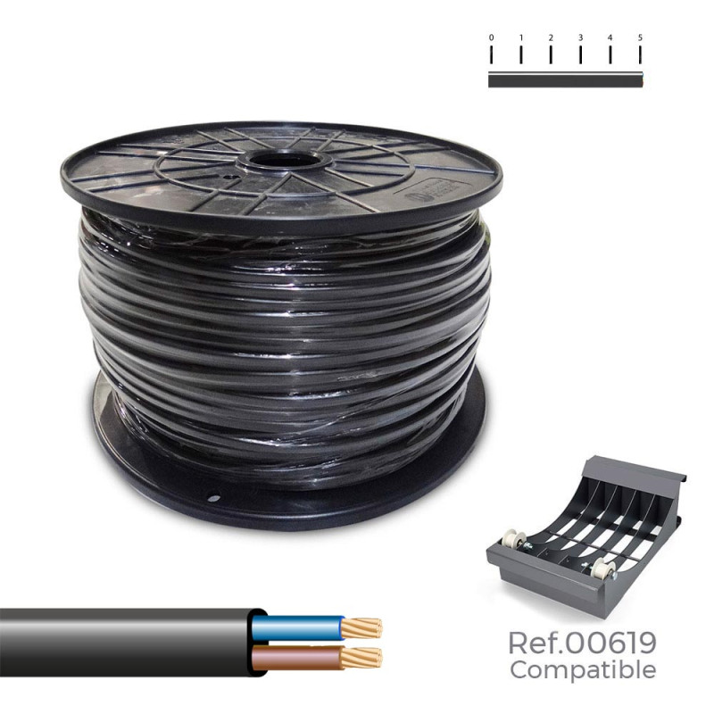 Manguera plana h03vvh2-f 2 x 0,75 mm² negra, 400 m. (bobina grande) Manguera plana h03vvh2-f 2 x 0,75 mm² negra, 400 m. (bobina grande)