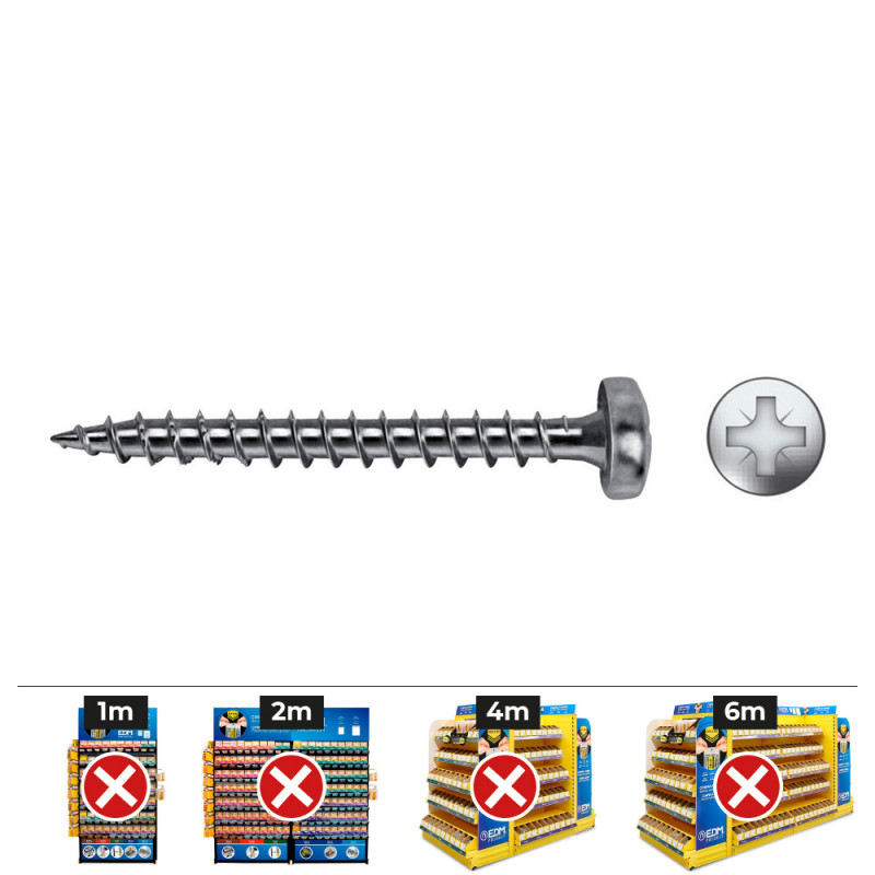 Caja 250 unid. tornillo madera vlox b rosca completa alomado impronta pz ø4x60 mm cincado Caja 250 unid. tornillo madera vlox b rosca completa alomado impronta pz ø4x60 mm cincado