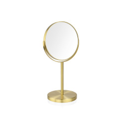 Espejo redondo pie metal dorado, aumento x5, ø17 cm