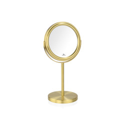 Espejo redondo pie metal dorado, aumento x5, ø17 cm