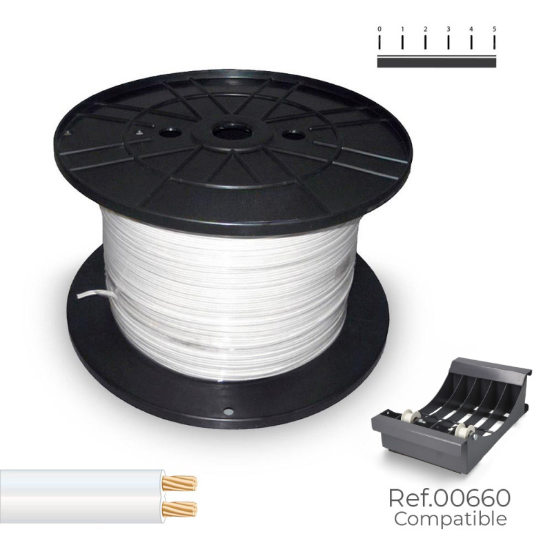 Cable paralelo 48v 2 x 1,00 mm² blanco 400 m. (bobina mediana) Cable paralelo 48v 2 x 1,00 mm² blanco 400 m. (bobina mediana)