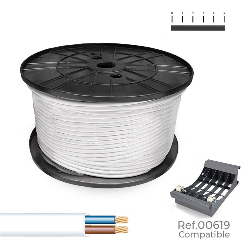 Manguera plana h05vvh2-f 2 x 1,00 mm² blanca, 300 m. (bobina grande) Manguera plana h05vvh2-f 2 x 1,00 mm² blanca, 300 m. (bobina grande)