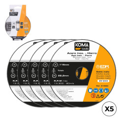 Discos corte set 5 uds hierro y acero inoxidable ø115 x 1 x 22,2 cm