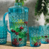Jarra con 4 vasos, color azul, diseño bolas