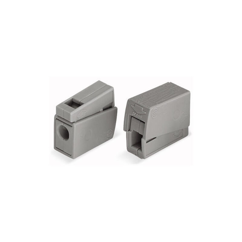 Conector rápido en linea presilla 2 vias, 1 rígido + 1 rígido, semirígido o flexible ø máximo 2,5 mm², gris Conector rápido en linea presilla 2 vias, 1 rígido + 1 rígido, semirígido o flexible ø máximo 2,5 mm², gris