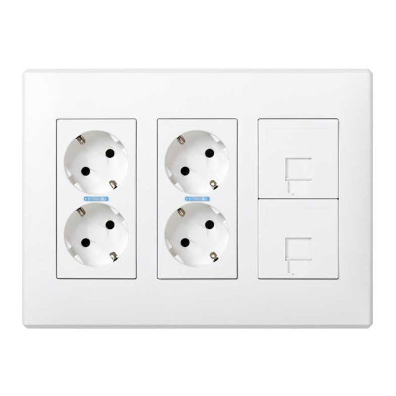 Caja con 4 schuko + 2 rj45, 500 cima superficie o empotrar blanca Caja con 4 schuko + 2 rj45, 500 cima superficie o empotrar blanca