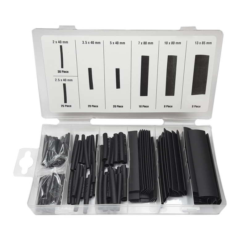Set de 120 fundas termoretractil negras varios tamaños Set de 120 fundas termoretractil negras varios tamaños