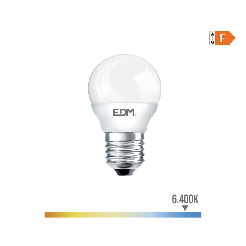 Bombilla esferica led e27 7 w 600 lm 6400 k luz fria ø4,5 x 8 cm Bombilla esferica led e27 7 w 600 lm 6400 k luz fria ø4,5 x 8 cm