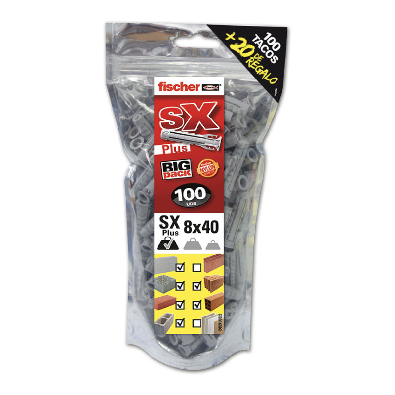 Big pack tacos fischer sx plus ø8x40mm 100 unid. + 20 unid. gratis 568726 Big pack tacos fischer sx plus ø8x40mm 100 unid. + 20 unid. gratis 568726