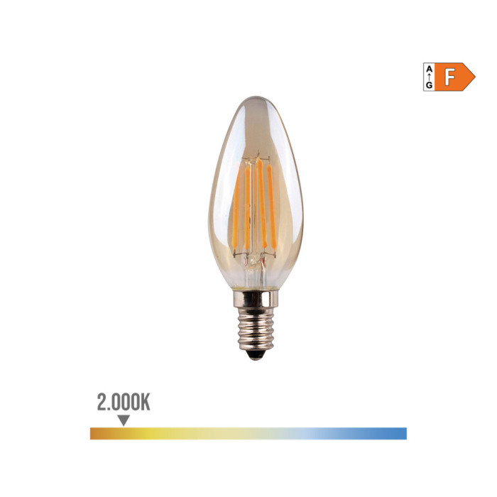 Bombilla de vela con filamento de led e14 cristal vintage e14 4,5 w 400 lm 2000 k luz calida ø3,5 x 9,8 cm
